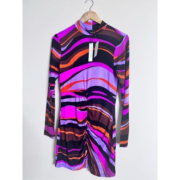Sanctuary Dresses & Skirts - Sanctuary mock neck long sleeve 70s striped mini dress sz S